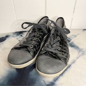 Josef Seibel Black Faux Leather Reptile Textured Sneaker. Size 37.